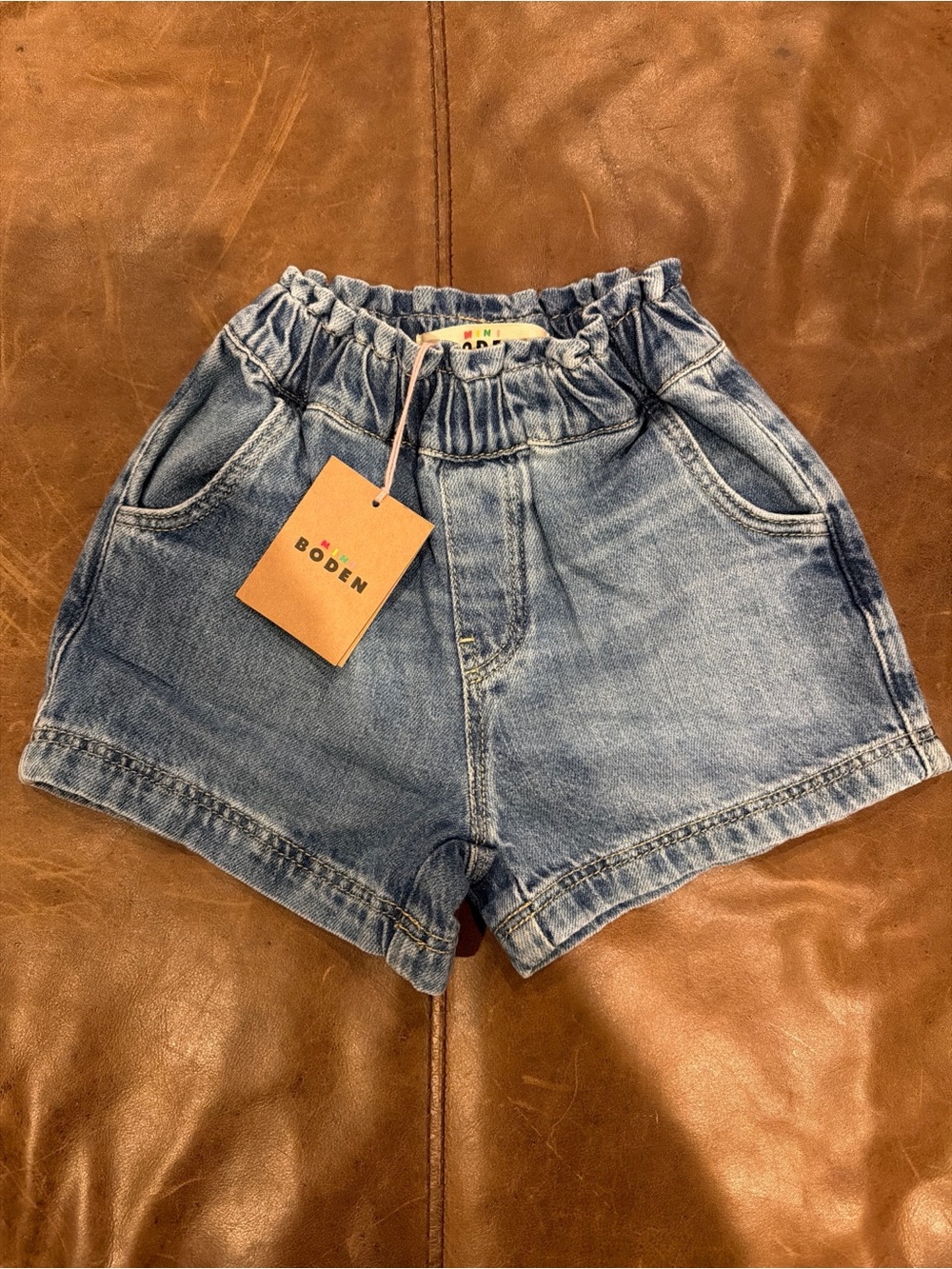 Mini Boden Light Blue Denim Elastic-Waist Kids' Shorts